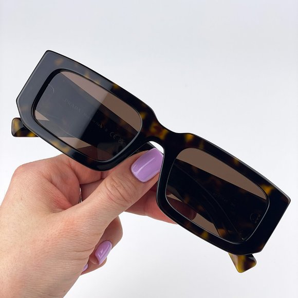 Prada PR06YS 2AU8C1 Sunglasses Havana Tortoise Dark Brown Rectangle Unisex - Picture 5 of 12